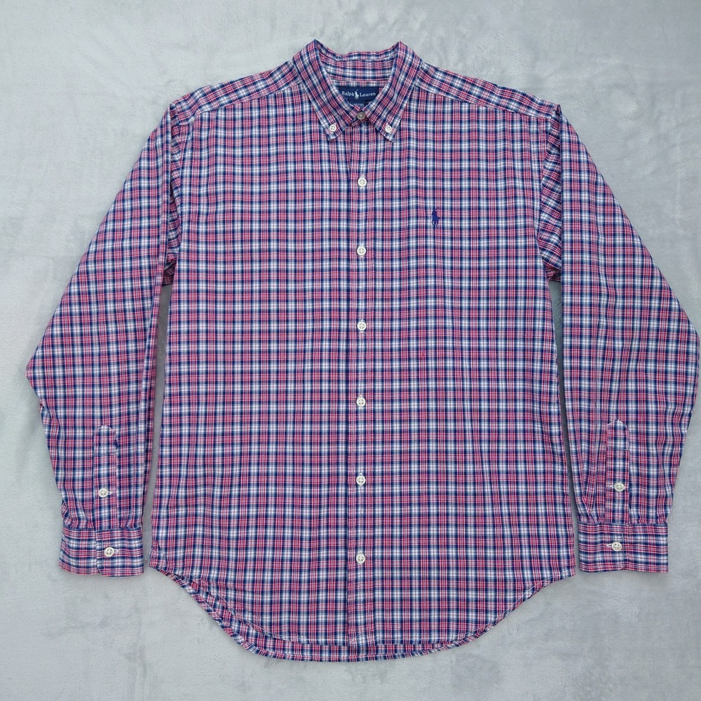 Polo Ralph Lauren Plaid Button Down Shirt Boys L 16-18 Husky Red White Blue